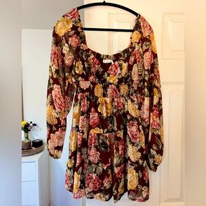 Mini babydoll dress, fall floral.